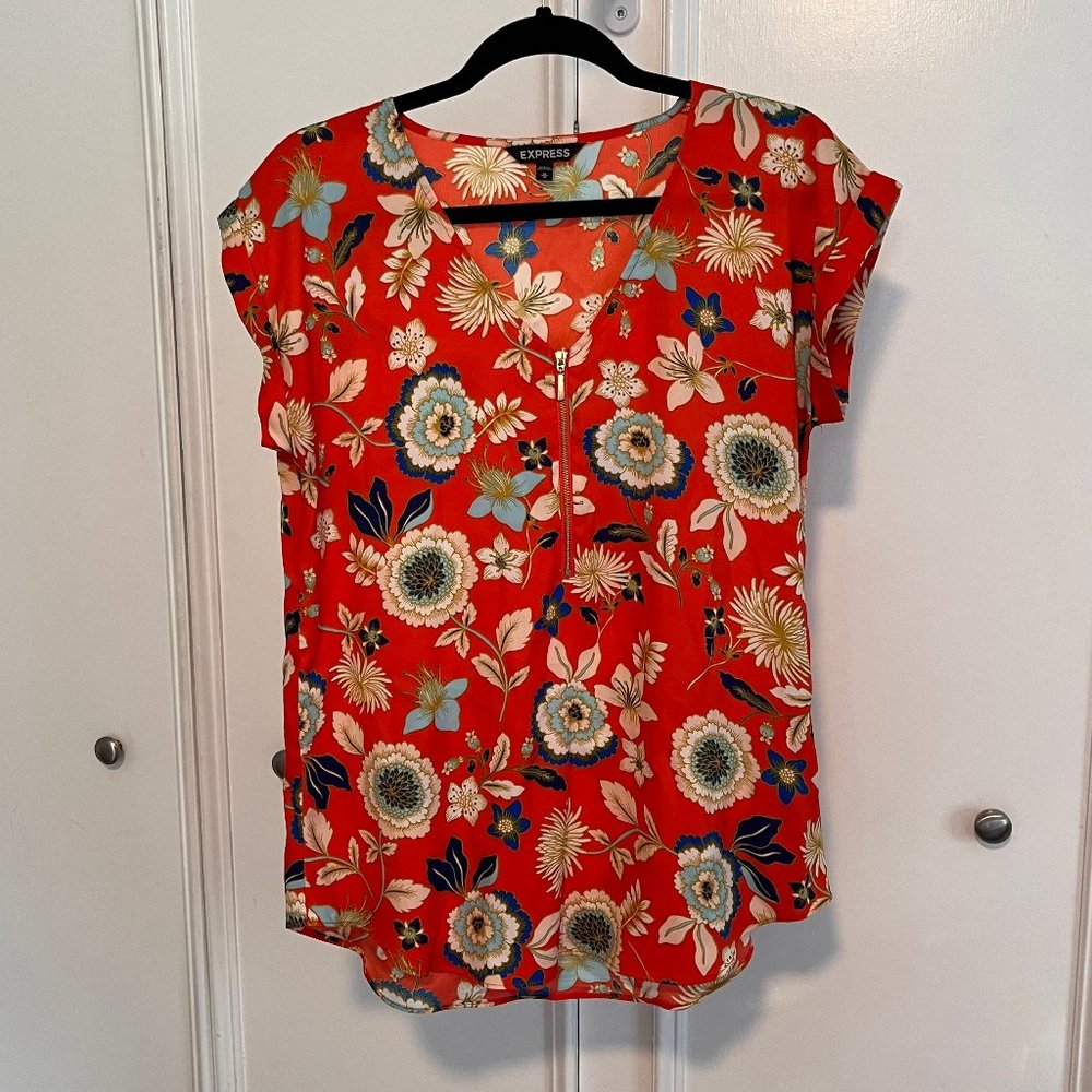 EUC Express Orange Floral Gramercy Top Size Medium